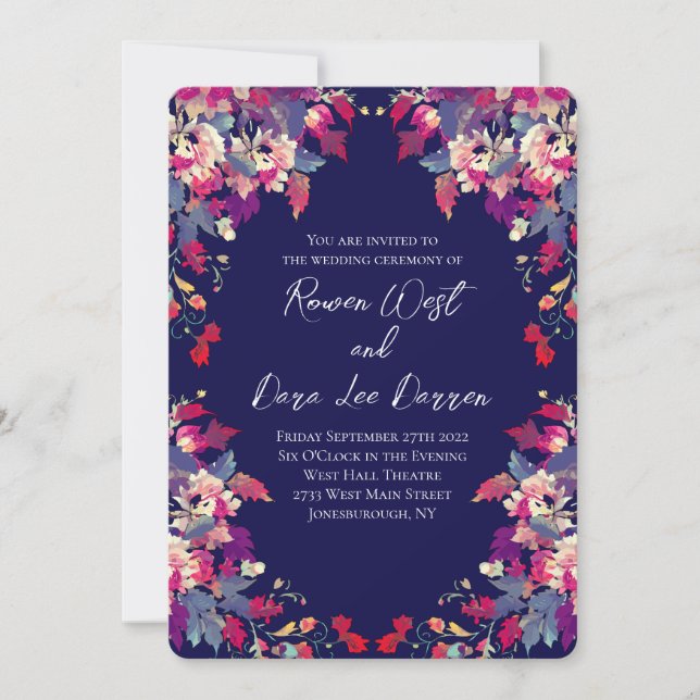 Navy Blue Vibrant Floral Invitation (Front)