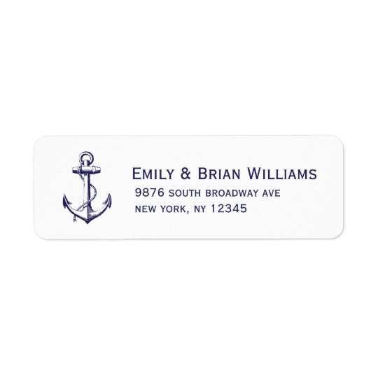 Navy Blue Vintage Anchor Illustration Return Address Label