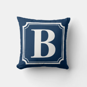 Navy Blue Vintage Border Monogram Pillow