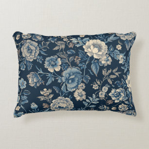 Navy Blue Vintage Floral Botanical Pattern Accent Pillow