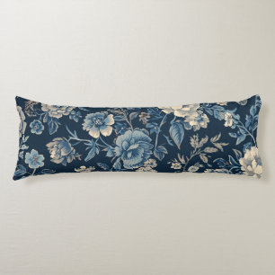 Navy Blue Vintage Floral Botanical Pattern Body Pillow
