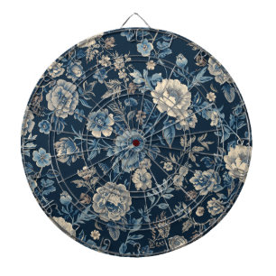 Navy Blue Vintage Floral Botanical Pattern Dartboard