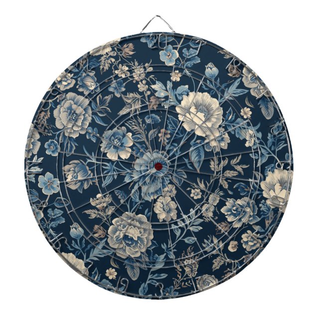 Navy Blue Vintage Floral Botanical Pattern Dartboard (Front)