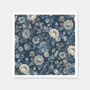 Navy Blue Vintage Floral Botanical Pattern Napkin