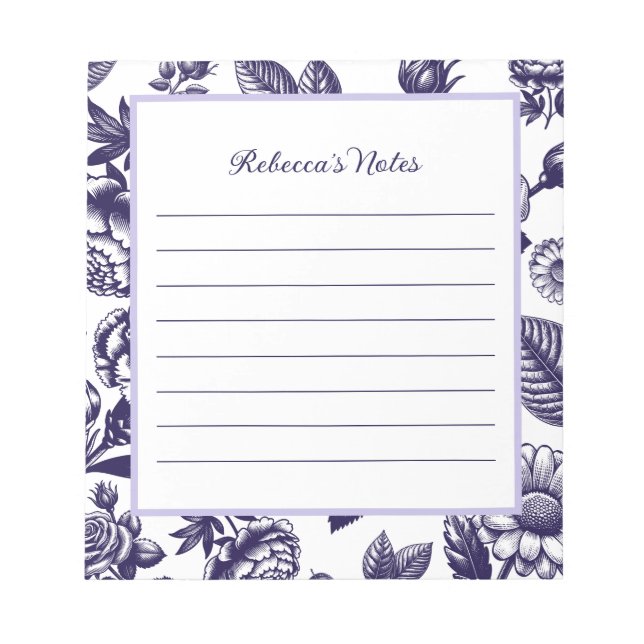 Navy Blue Vintage Floral Notepad (Front)