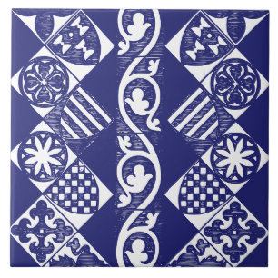 Navy Blue Vintage Geometric Traditional Gothic Tile