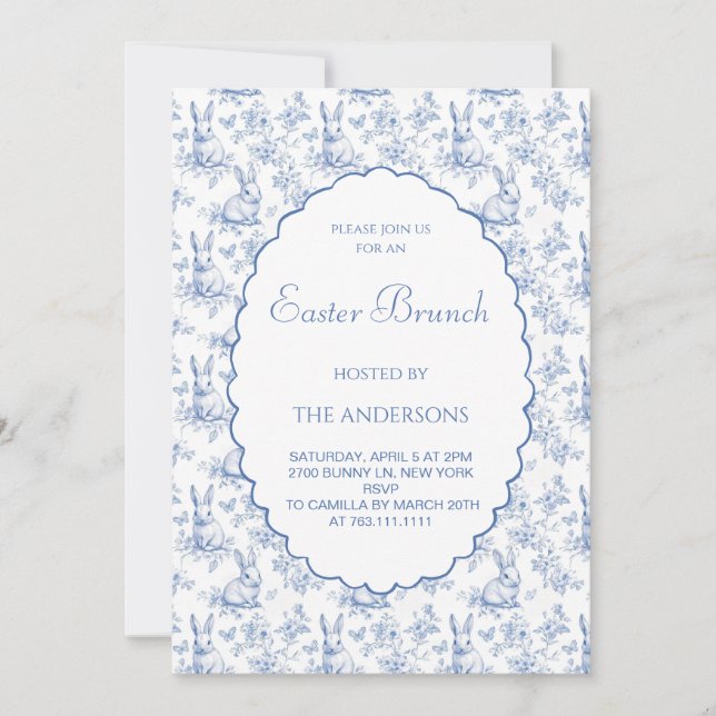 Navy Blue Vintage Toile Easter Brunch Invitation (Front)