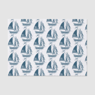 Navy-Blue Vintage Wind Sailing Boat2 Pattern Tissue Paper