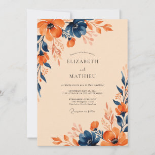 Navy Blue Vivacious Autumnal Wedding Invitation