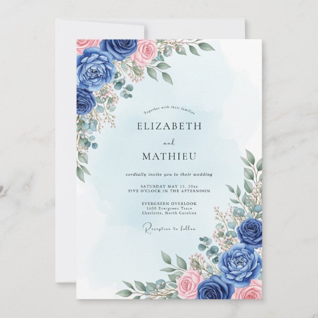Navy Blue Vivid Spring Wedding Invitation (Front)