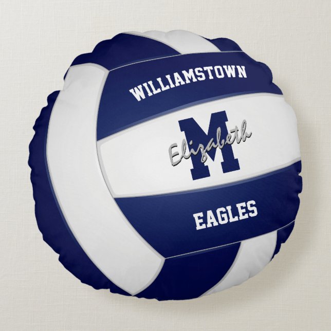 navy blue volleyball club team colours round pillow (Front)