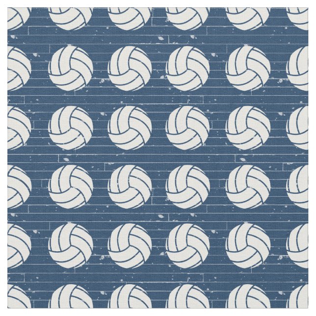 Navy Blue Volleyball Wood Floor Patterned Fabric (Close Up)