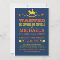 Navy Blue Wanted Western Cowboy Invitation