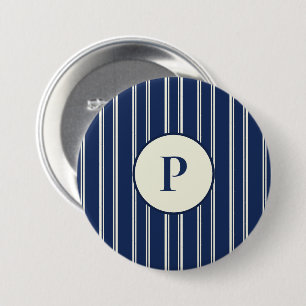 Navy Blue Warm Ivory Classic Elegant Stripes 3 Inch Round Button