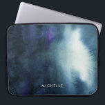 Navy Blue Watercolor | Deep Sea | Add Your Name Laptop Sleeve<br><div class="desc">Beautiful dark blue watercolor abstract design. There is a hint of purple mixed in the colours. Your name can be added at the bottom of this product in white fonts.</div>