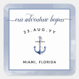 Navy & Blue Watercolor Event Wedding #Nautical Square Sticker