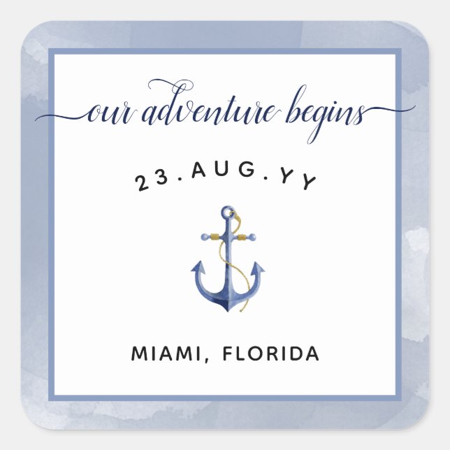 Navy & Blue Watercolor Event Wedding #Nautical Square Sticker (Front)