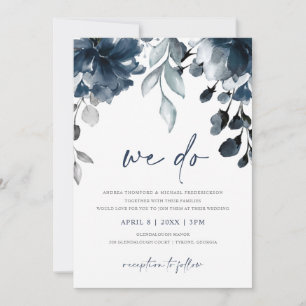 Navy Blue Watercolor Floral Garden Wedding Invitat Invitation