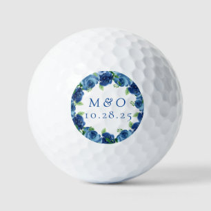 Navy Blue Watercolor Floral Wedding Favours Golf B Balls