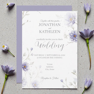 Navy Blue Watercolor Floral Wedding Invitation