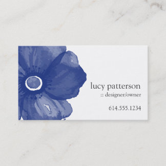 Navy Blue Watercolor Flower Business Cards