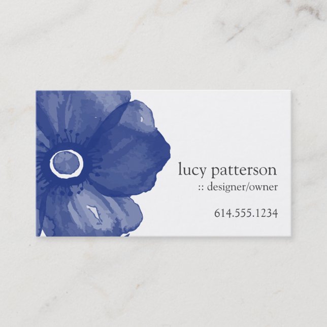 Navy Blue Watercolor Flower Business Cards (Front)