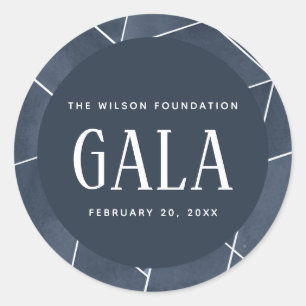 Navy Blue Watercolor Geometric Gala Classic Round Sticker