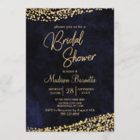 Navy Blue Watercolor Gold Bridal Shower Invitation