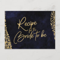 Navy Blue Watercolor & Gold Bride Recipe Card