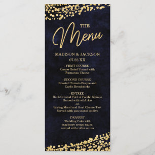 Navy Blue Watercolor & Gold Confetti Wedding Menu