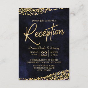 Navy Blue Watercolor & Gold Wedding Reception Invitation