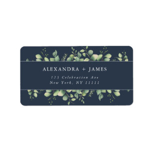 Navy Blue Watercolor Greenery Return Address Label