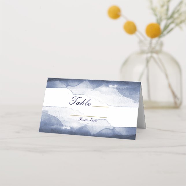 Navy Blue Watercolor Modern Table Number Seating Place Card (Front)
