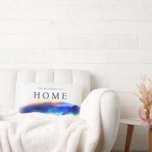 Navy Blue Watercolor Mountains Landscape Family Lumbar Pillow
