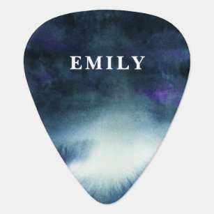 Navy Blue Watercolor Ombre   Add Name Guitar Pick