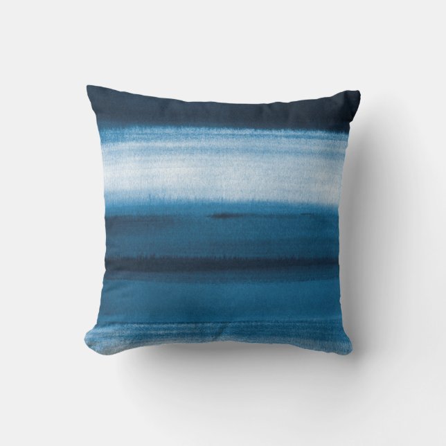 Navy Blue Watercolor Ombre Throw Pillow (Front)