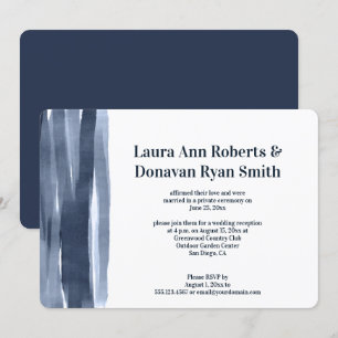 Navy Blue Watercolor Paint Strokes Reception Only Invitation