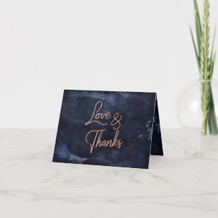 Navy Blue Watercolor & Rose Gold Wedding Thank You Card