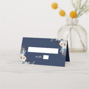 Navy Blue Watercolor Rustic Floral Wedding Place Card