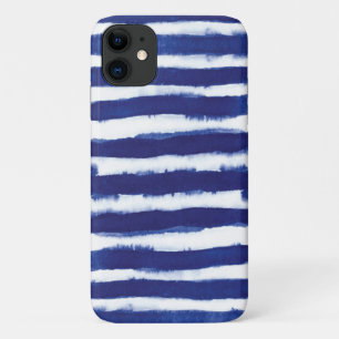 Navy blue watercolor stripes iPhone 11 case