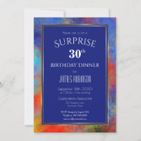 Navy Blue Watercolor Surprise 30th Birthday Dinner