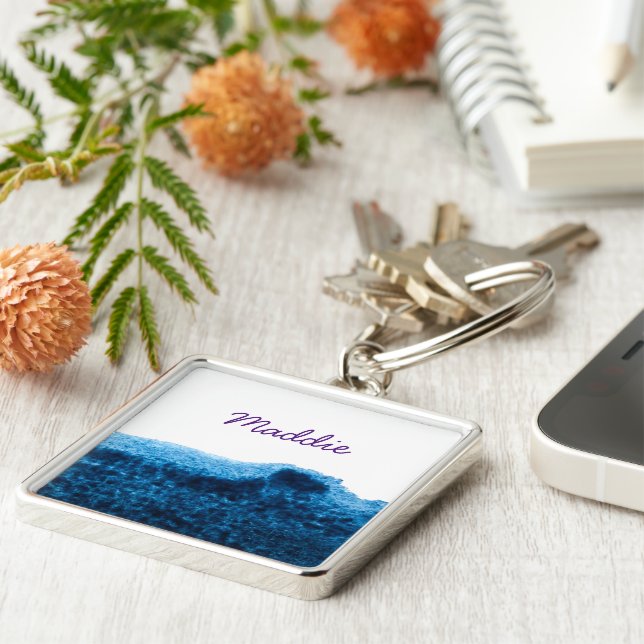 Navy Blue watercolor swish Keychain (Side)