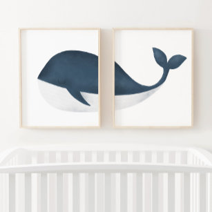 Navy Blue Watercolor Whale Beach Nursery