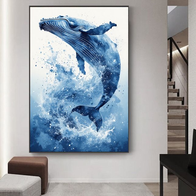 Navy Blue Watercolor Whale Beach Nursery Wall Art (Creator Uploaded)