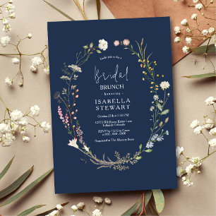Navy Blue Watercolor Wildflower Bridal Brunch Invitation