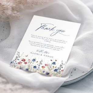 Navy Blue Watercolor Wildflower Field Wedding Thank You Card