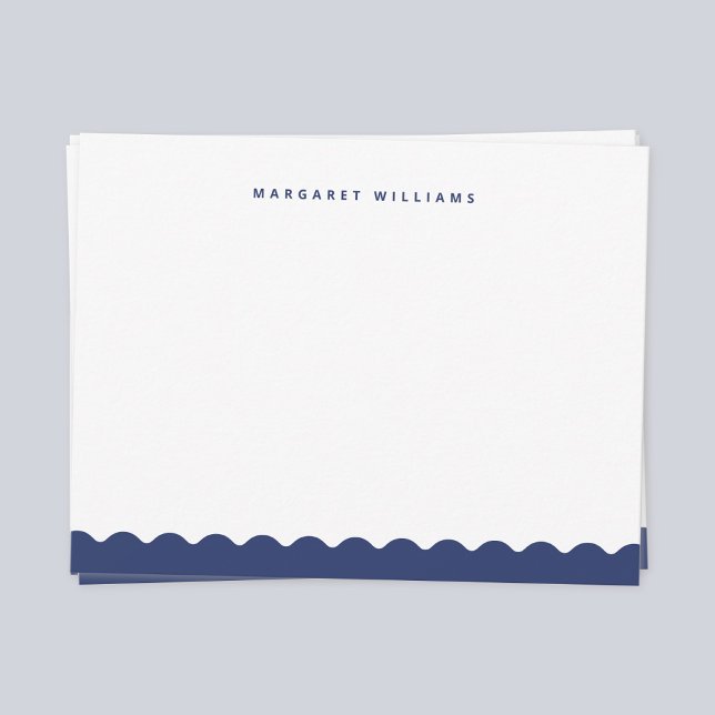 Navy Blue Wave Border Simple Minimalist  Card (Navy blue wavy border simple modern minimalist personalized note card)