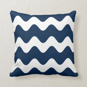 Navy Blue Wave Pattern Throw Pillow