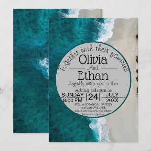 Navy blue waves coastal Wedding Invitation