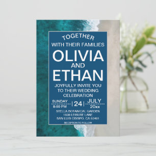 Navy blue waves coastal Wedding Invitation
